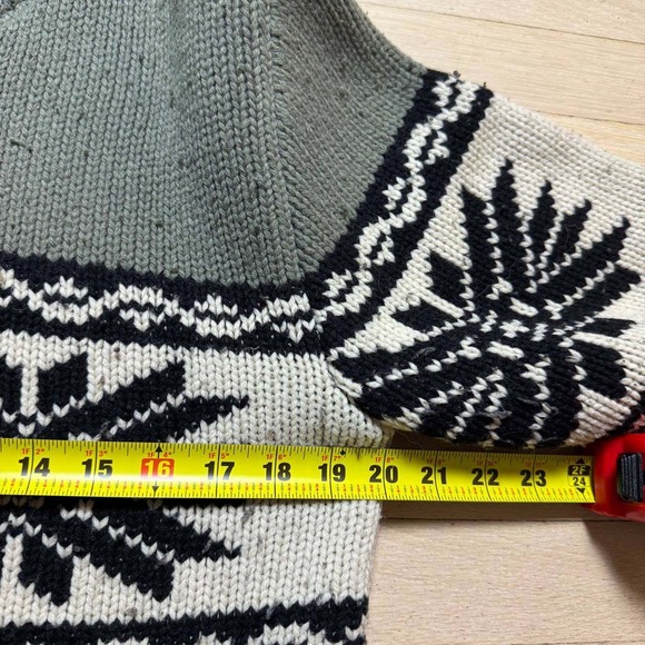 Brody Mens Lambswool Blend Full Zip Nordic Snowflake Sweater Green Size M - Picture 5 of 8